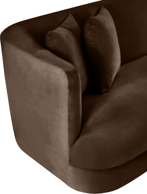 Meridian Furniture Alder Plush Velvet Loveseat with Rounded Arms and Solid Wood Frame for Modern Living Rooms Brown 699Brown-L