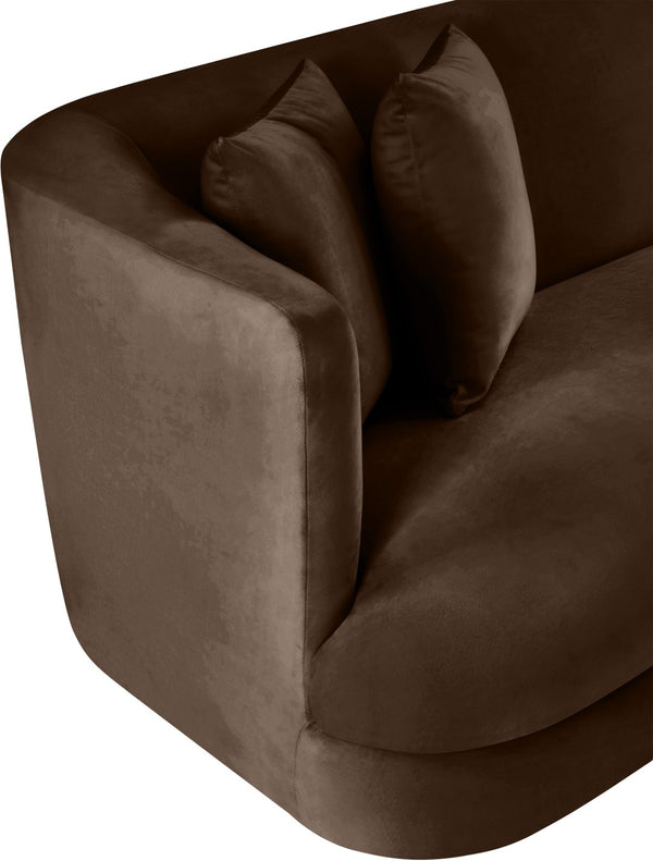 Meridian Furniture Alder Plush Velvet Loveseat with Rounded Arms and Solid Wood Frame for Modern Living Rooms Brown 699Brown-L