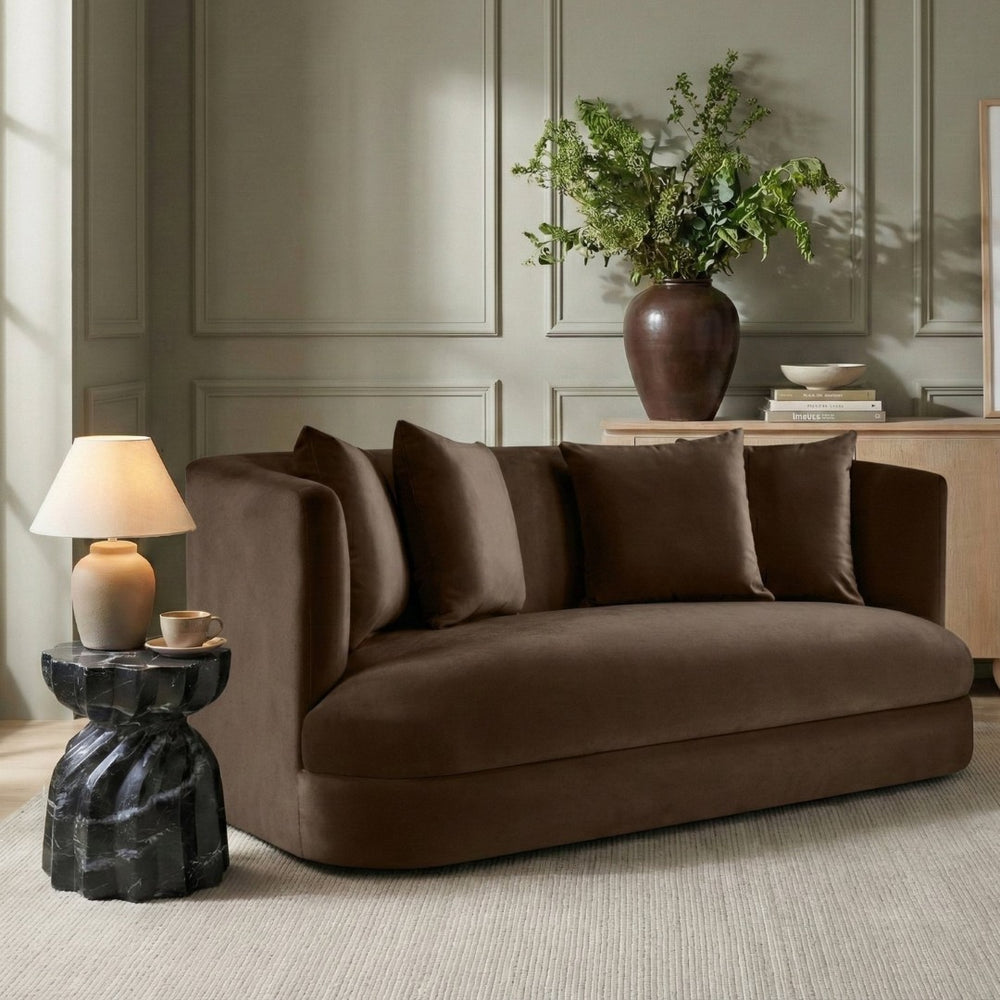 Meridian Furniture Alder Plush Velvet Loveseat with Rounded Arms and Solid Wood Frame for Modern Living Rooms Brown 699Brown-L