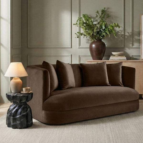 Meridian Furniture Alder Plush Velvet Loveseat with Rounded Arms and Solid Wood Frame for Modern Living Rooms Brown 699Brown-L
