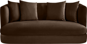 Meridian Furniture Alder Plush Velvet Loveseat with Rounded Arms and Solid Wood Frame for Modern Living Rooms Brown 699Brown-L