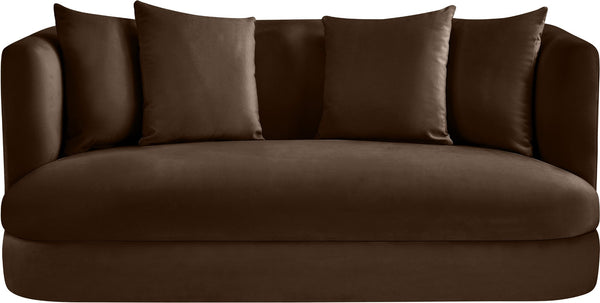 Meridian Furniture Alder Plush Velvet Loveseat with Rounded Arms and Solid Wood Frame for Modern Living Rooms Brown 699Brown-L