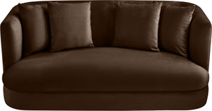 Meridian Furniture Alder Plush Velvet Loveseat with Rounded Arms and Solid Wood Frame for Modern Living Rooms Brown 699Brown-L