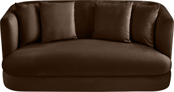 Meridian Furniture Alder Plush Velvet Loveseat with Rounded Arms and Solid Wood Frame for Modern Living Rooms Brown 699Brown-L