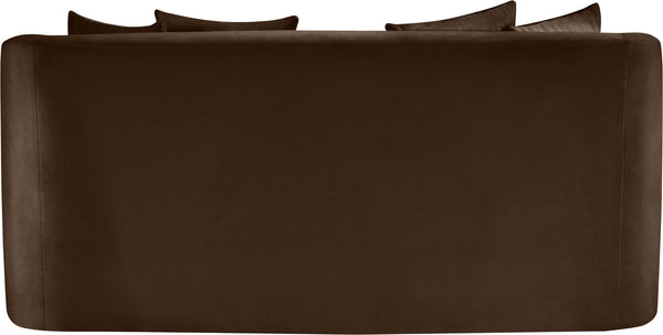 Meridian Furniture Alder Plush Velvet Loveseat with Rounded Arms and Solid Wood Frame for Modern Living Rooms Brown 699Brown-L