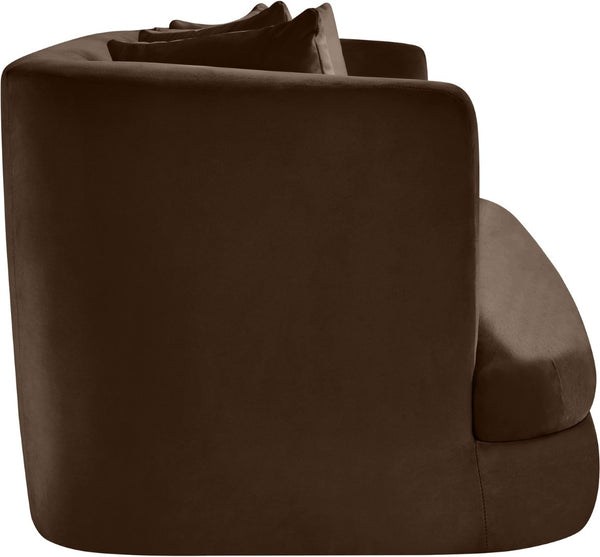 Meridian Furniture Alder Plush Velvet Loveseat with Rounded Arms and Solid Wood Frame for Modern Living Rooms Brown 699Brown-L