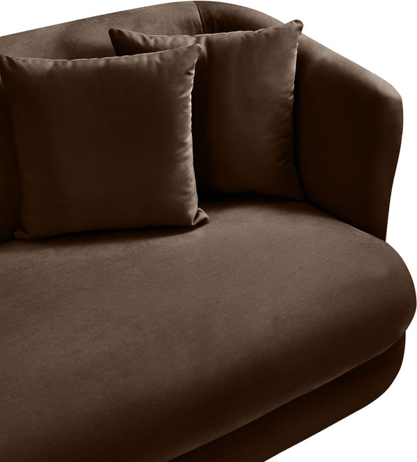 Meridian Furniture Alder Plush Velvet Loveseat with Rounded Arms and Solid Wood Frame for Modern Living Rooms Brown 699Brown-L