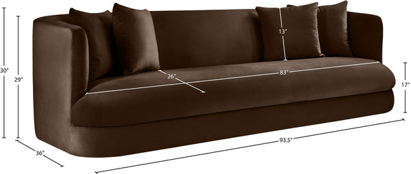 Meridian Furniture Alder Curved Velvet Three Seat Sofa with Solid Wood Frame for Modern Living Rooms Brown 699Brown-S