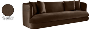 Meridian Furniture Alder Curved Velvet Three Seat Sofa with Solid Wood Frame for Modern Living Rooms Brown 699Brown-S