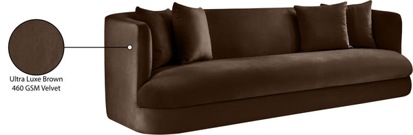 Meridian Furniture Alder Curved Velvet Three Seat Sofa with Solid Wood Frame for Modern Living Rooms Brown 699Brown-S
