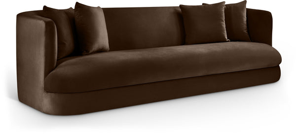 Meridian Furniture Alder Curved Velvet Three Seat Sofa with Solid Wood Frame for Modern Living Rooms Brown 699Brown-S