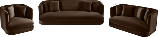 Meridian Furniture Alder Curved Velvet Three Seat Sofa with Solid Wood Frame for Modern Living Rooms Brown 699Brown-S