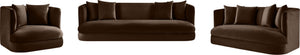 Meridian Furniture Alder Curved Velvet Three Seat Sofa with Solid Wood Frame for Modern Living Rooms Brown 699Brown-S