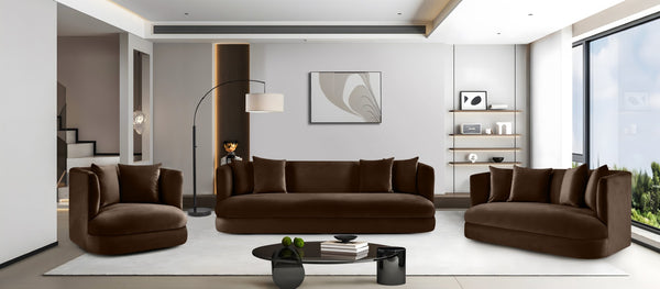 Meridian Furniture Alder Curved Velvet Three Seat Sofa with Solid Wood Frame for Modern Living Rooms Brown 699Brown-S