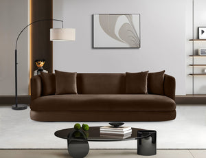 Meridian Furniture Alder Curved Velvet Three Seat Sofa with Solid Wood Frame for Modern Living Rooms Brown 699Brown-S