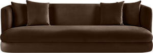 Meridian Furniture Alder Curved Velvet Three Seat Sofa with Solid Wood Frame for Modern Living Rooms Brown 699Brown-S