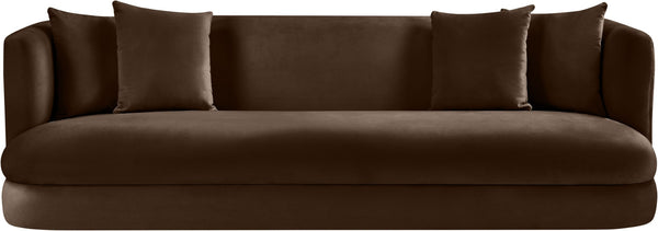 Meridian Furniture Alder Curved Velvet Three Seat Sofa with Solid Wood Frame for Modern Living Rooms Brown 699Brown-S