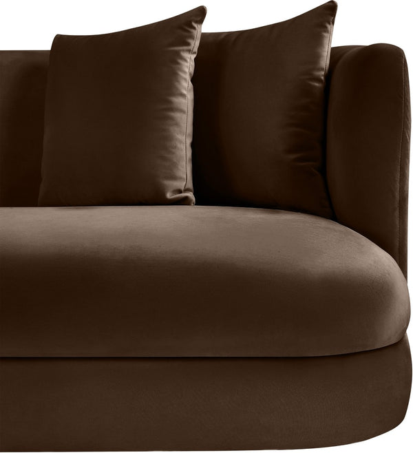 Meridian Furniture Alder Curved Velvet Three Seat Sofa with Solid Wood Frame for Modern Living Rooms Brown 699Brown-S