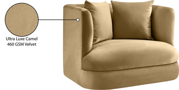 Meridian Furniture Alder Barrel Accent Chair Plush Velvet Upholstery Curved Frame for Modern Living Rooms Camel 699Camel-C