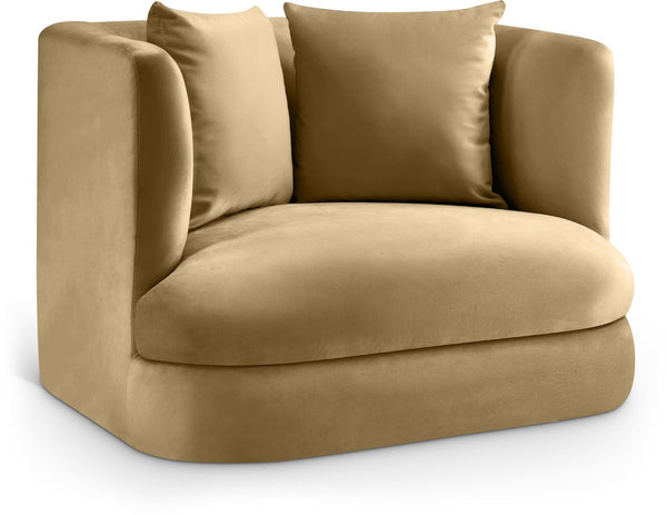 Meridian Furniture Alder Barrel Accent Chair Plush Velvet Upholstery Curved Frame for Modern Living Rooms Camel 699Camel-C