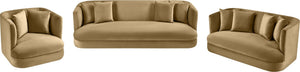Meridian Furniture Alder Barrel Accent Chair Plush Velvet Upholstery Curved Frame for Modern Living Rooms Camel 699Camel-C