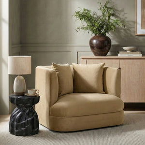 Meridian Furniture Alder Barrel Accent Chair Plush Velvet Upholstery Curved Frame for Modern Living Rooms Camel 699Camel-C