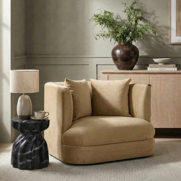 Meridian Furniture Alder Barrel Accent Chair Plush Velvet Upholstery Curved Frame for Modern Living Rooms Camel 699Camel-C