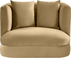 Meridian Furniture Alder Barrel Accent Chair Plush Velvet Upholstery Curved Frame for Modern Living Rooms Camel 699Camel-C