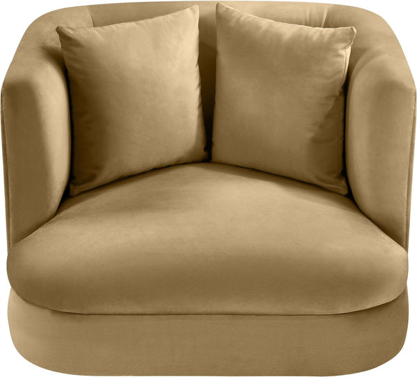 Meridian Furniture Alder Barrel Accent Chair Plush Velvet Upholstery Curved Frame for Modern Living Rooms Camel 699Camel-C