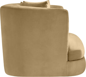 Meridian Furniture Alder Barrel Accent Chair Plush Velvet Upholstery Curved Frame for Modern Living Rooms Camel 699Camel-C