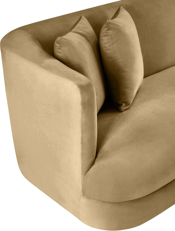 Meridian Furniture Alder Plush Velvet Loveseat with Rounded Arms and Solid Wood Frame for Modern Living Rooms Camel 699Camel-L