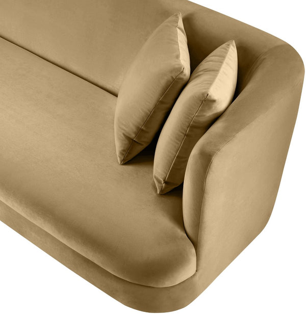 Meridian Furniture Alder Plush Velvet Loveseat with Rounded Arms and Solid Wood Frame for Modern Living Rooms Camel 699Camel-L