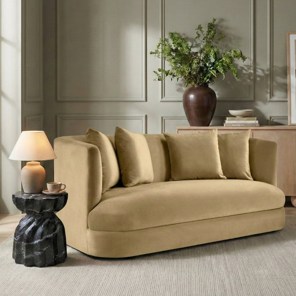 Meridian Furniture Alder Plush Velvet Loveseat with Rounded Arms and Solid Wood Frame for Modern Living Rooms Camel 699Camel-L