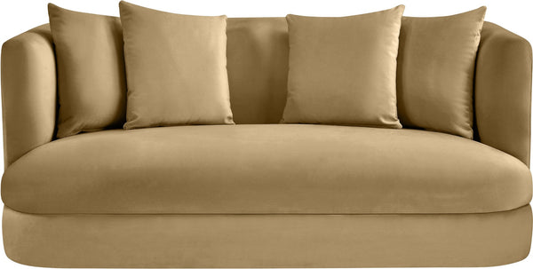 Meridian Furniture Alder Plush Velvet Loveseat with Rounded Arms and Solid Wood Frame for Modern Living Rooms Camel 699Camel-L