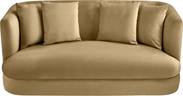 Meridian Furniture Alder Plush Velvet Loveseat with Rounded Arms and Solid Wood Frame for Modern Living Rooms Camel 699Camel-L