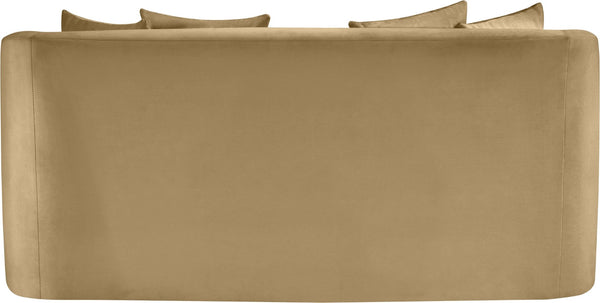 Meridian Furniture Alder Plush Velvet Loveseat with Rounded Arms and Solid Wood Frame for Modern Living Rooms Camel 699Camel-L