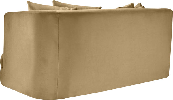 Meridian Furniture Alder Plush Velvet Loveseat with Rounded Arms and Solid Wood Frame for Modern Living Rooms Camel 699Camel-L