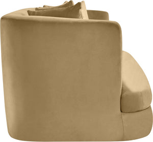Meridian Furniture Alder Plush Velvet Loveseat with Rounded Arms and Solid Wood Frame for Modern Living Rooms Camel 699Camel-L