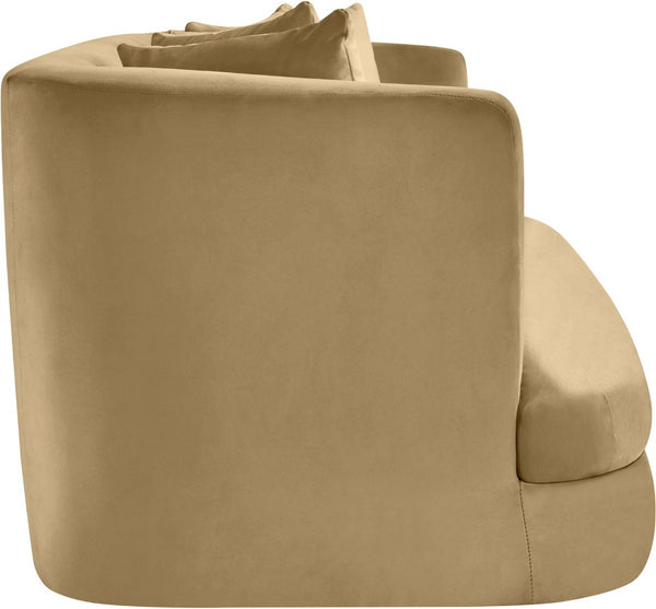 Meridian Furniture Alder Plush Velvet Loveseat with Rounded Arms and Solid Wood Frame for Modern Living Rooms Camel 699Camel-L