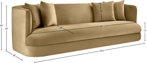 Meridian Furniture Alder Curved Velvet Three Seat Sofa with Solid Wood Frame for Modern Living Rooms Camel 699Camel-S