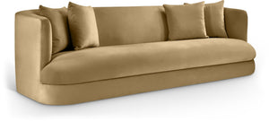 Meridian Furniture Alder Curved Velvet Three Seat Sofa with Solid Wood Frame for Modern Living Rooms Camel 699Camel-S