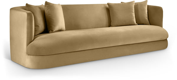 Meridian Furniture Alder Curved Velvet Three Seat Sofa with Solid Wood Frame for Modern Living Rooms Camel 699Camel-S