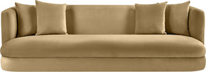 Meridian Furniture Alder Curved Velvet Three Seat Sofa with Solid Wood Frame for Modern Living Rooms Camel 699Camel-S