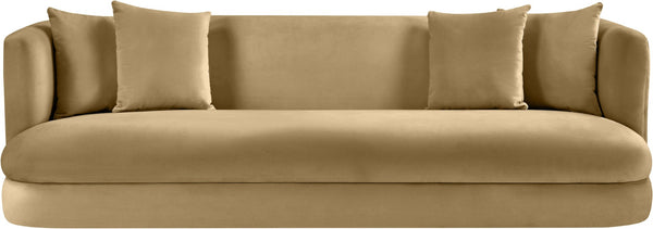 Meridian Furniture Alder Curved Velvet Three Seat Sofa with Solid Wood Frame for Modern Living Rooms Camel 699Camel-S