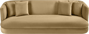 Meridian Furniture Alder Curved Velvet Three Seat Sofa with Solid Wood Frame for Modern Living Rooms Camel 699Camel-S