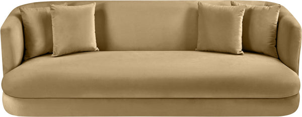 Meridian Furniture Alder Curved Velvet Three Seat Sofa with Solid Wood Frame for Modern Living Rooms Camel 699Camel-S