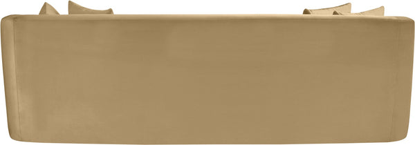 Meridian Furniture Alder Curved Velvet Three Seat Sofa with Solid Wood Frame for Modern Living Rooms Camel 699Camel-S