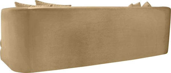 Meridian Furniture Alder Curved Velvet Three Seat Sofa with Solid Wood Frame for Modern Living Rooms Camel 699Camel-S