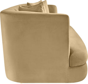 Meridian Furniture Alder Curved Velvet Three Seat Sofa with Solid Wood Frame for Modern Living Rooms Camel 699Camel-S