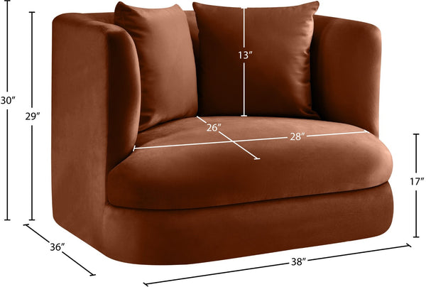 Meridian Furniture Alder Barrel Accent Chair Plush Velvet Upholstery Curved Frame for Modern Living Rooms Cognac 699Cognac-C
